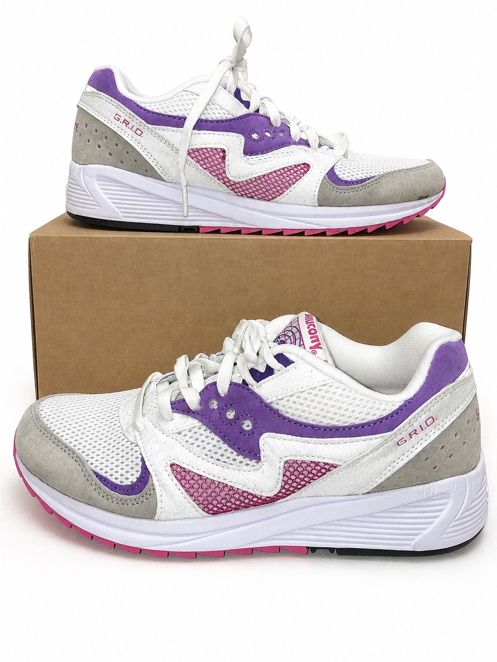 Saucony GRID 8000 Men’s Size 9 White Purple Pink Retro Running Sneakers Shoes